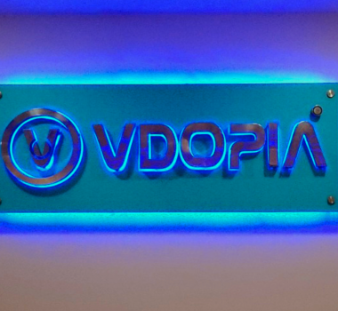 VDOPIA OFFICE RECEPTION SIGNAGE
ACRYLIC LETTERS GLOW SIGN 
INSTALLATION SPAZE IT PARK BUILDING SOHNA RD GURGAON