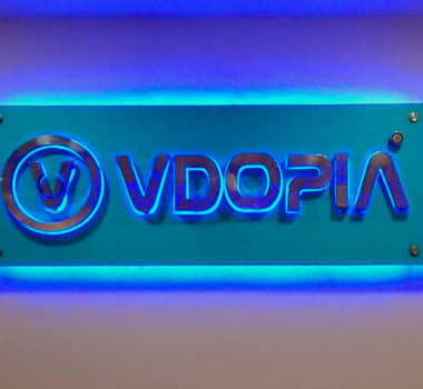 VDOPIA OFFICE RECEPTION SIGNAGE
ACRYLIC LETTERS GLOW SIGN 
INSTALLATION SPAZE IT PARK BUILDING SOHNA RD GURGAON